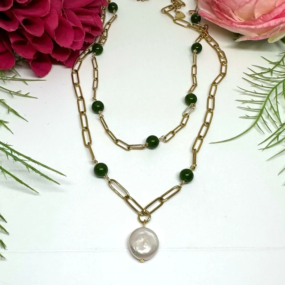 NEW⚜️Jade & Chain Beaded Gemstone Necklace